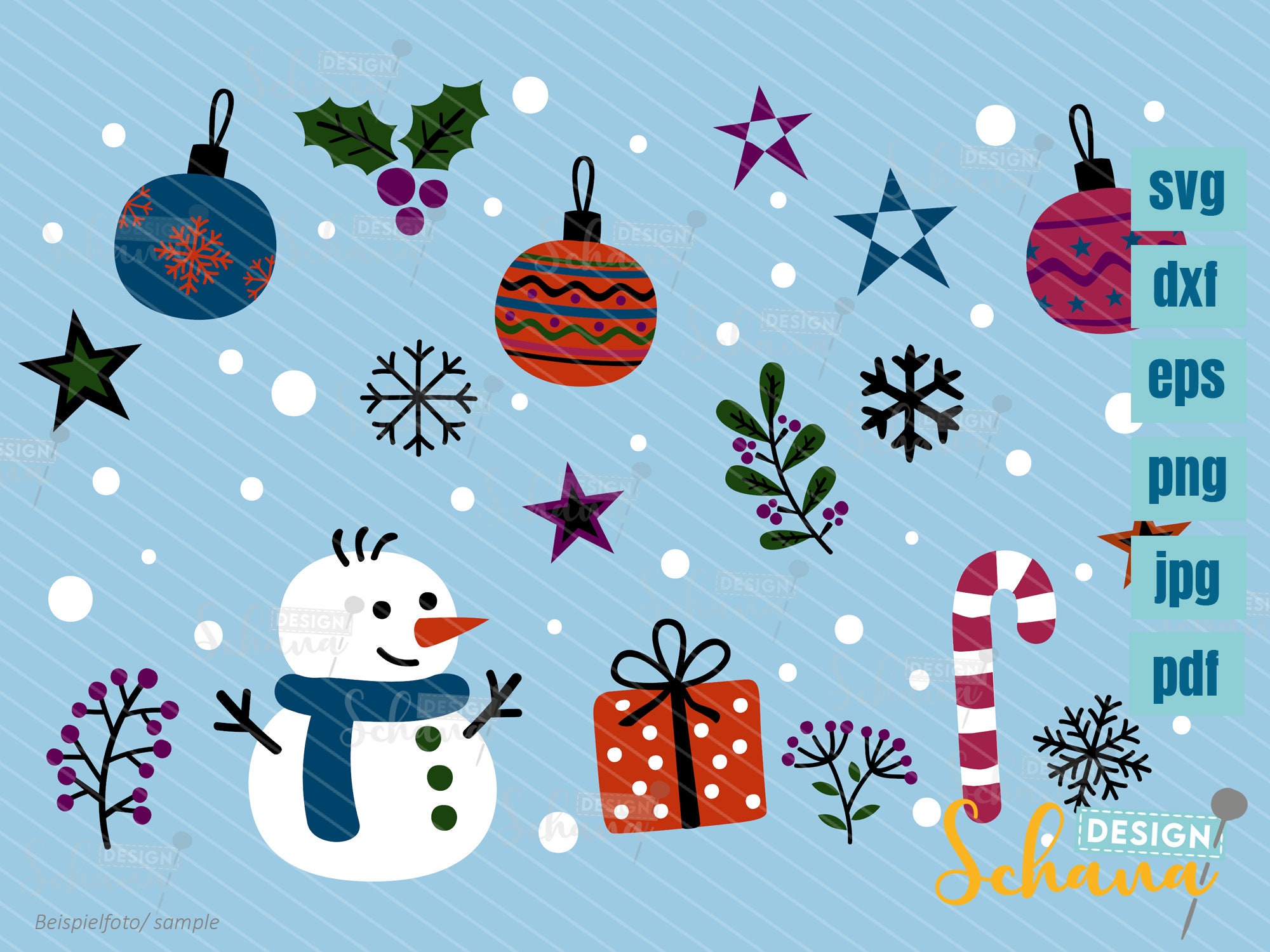 Colorful Bundle Snowman Xmas Items Cut File Pdf Eps SVG DXF PNG Jpg Pdf ...