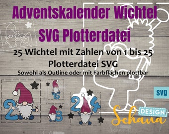 Plotterdatei Adventskalender Zahlen mit Wichteln SVG Schana Design