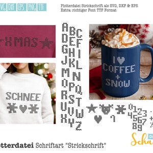 Plottbare Strickschrift winterliches Design SVG DXF EPS und ttf Font Schriftart Stencil Plotten