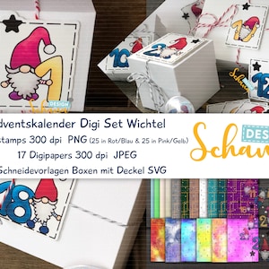 Cut File Xmas Gnome merry imp advent calendar with numbers one to 25 Digistamps Digipapers and Cut file for Boxes