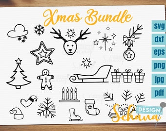 Plotterdatei Weihnachtsset doodle svg dxf png jpg pdf eps Plotterdatei audrucken Digistamp paper  Bügelbild Xmas Weihnachten