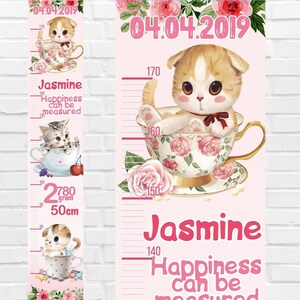 Groeigrafiek Kat Gepersonaliseerde Meisjes Slaapkamer Decor Aangepaste muurdecoratie Verjaardagscadeaus voor kinderen Babymijlpalen Nieuwe babycadeaus Housewarmingcadeau