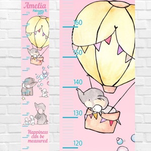 Growth Chart Elephant Pink Blue Unisex With Baby Name Room Decor Boy Name Decor Girl Name Decor Personalized Birthday Gift Nursery Decor