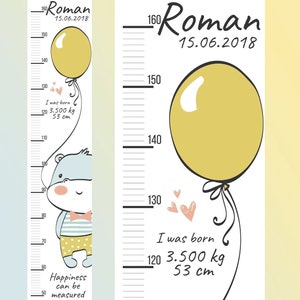 Groeigrafiek Nijlpaard voor baby Gepersonaliseerd decor Cadeau 2 jaar baby cadeau babyjongen en meisje Pastel decor kinderkamer Woondecoratie Babykamerkunst