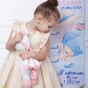 Groeigrafiek Zomer Meisje Gepersonaliseerd Decor Cadeau voor Bloemenmeisje Blauw Kinderkamerinrichting Meisjes Slaapkamer Zus Afdrukken Kinderen Aandenken Babykamer Kunst