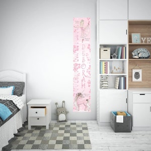 Groeigrafiek Ballerinaprint Eenhoorn Slaapkamer Kinderkamer Muurdecoratie Dansmuurkunst Babymeisjeskamer Babyshower Eerste verjaardagscadeau Roze Decor