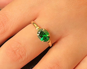 Peridot CZ Engagement Gold ring, 14k Solid Gold ring