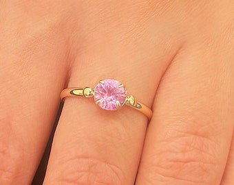 Pink Spinel Engagement Gold ring, 14k Solid Gold ring