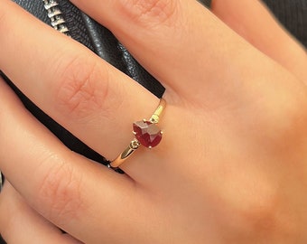 Pear Natural Garnet Engagement Gold ring, 14k Solid Gold ring