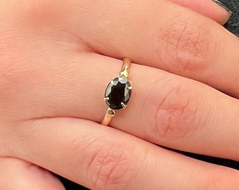 Black stone Engagement Gold ring, Gem stone ring, 14k solid Gold ring.