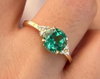 Emerald Spinel Gold ring, 14k Solid Gold ring