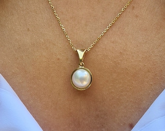 Pearl Necklace, 14K Solid Gold Necklace