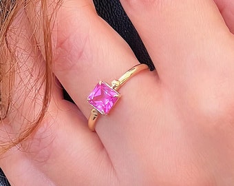 Pink Spinel Engagement Gold ring, 14k Solid Gold ring
