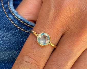 Blue Topaz Engagement Gold ring with stone, Gem stone ring, Gold ring with Blue Topaz, 14k Gold ring, Gold ring with blue stone.