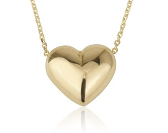 Heart Dainty Yellow Gold necklace- Solid 14k, minimalist heart shape- unique necklace - yellow gold heart handmade necklace.