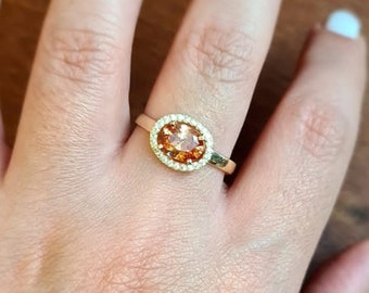 Engagement Gold ring with stone, Gem stone ring, Gold ring with Champagne CZ, 14k Gold ring, Gold ring with Champagne CZ.