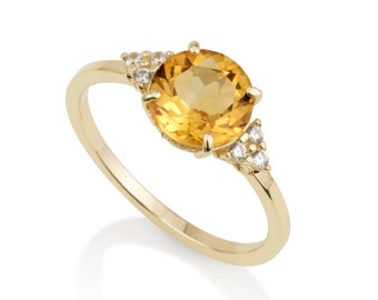 Citrine Gold ring, Solid 14K Gold.