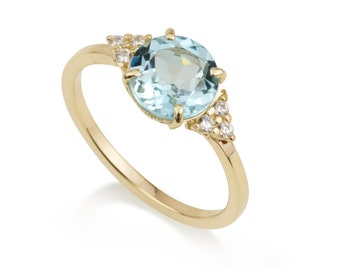 Blue Topaz Gold ring, 14k Solid Gold ring