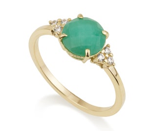 Emerald Gold ring, 14k Solid Gold ring