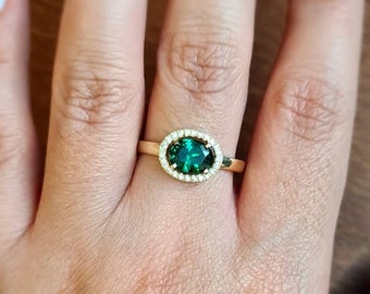 Engagement Gold ring with stone, Gem stone ring, Gold ring with Emerald CZ, 14k Gold ring, Gold ring with Emerald CZ.