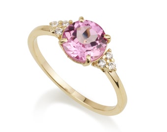 Pink Morganite spinel gold ring, 14k Solid Gold ring