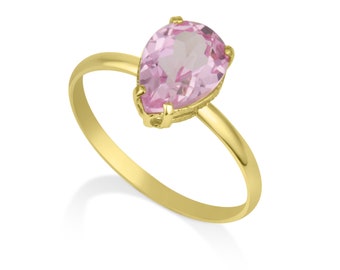 Anillo de oro con espinela morganita rosa, anillo de oro macizo de 14 k