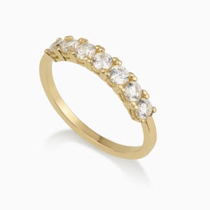 14K Gold Diamond Ring, 7-Stone Half Eternity Band, Dainty Stacking Ring, Solid Gold Engagement or Gift Ring, Dainty Handmade Jewelry