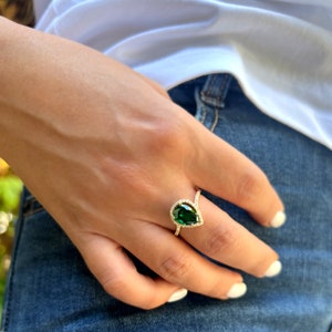 Green Spinel Gold ring, 14k Solid Gold ring