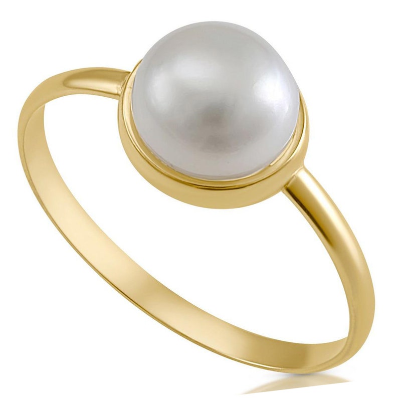 Delicate Pearl Gold ring, 14k Solid Gold ring image 2