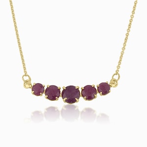 14K Solid Gold Ruby Necklace, Graduated 5 Stone Natural Ruby Pendant, July Birthstone Jewelry, Dainty Fine Gold Necklace Gift