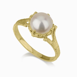 Pearl Engagement Gold ring, 14k Gold ring, Gold ring with pearl, ivory pearl gold ring, bridal pearl ring, bridesmaid gift