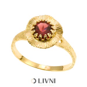 14K Gold Garnet Ring, Red Gemstone Engagement Ring, January Birthstone, Solid Gold Ring for Her, Garnet Jewelry