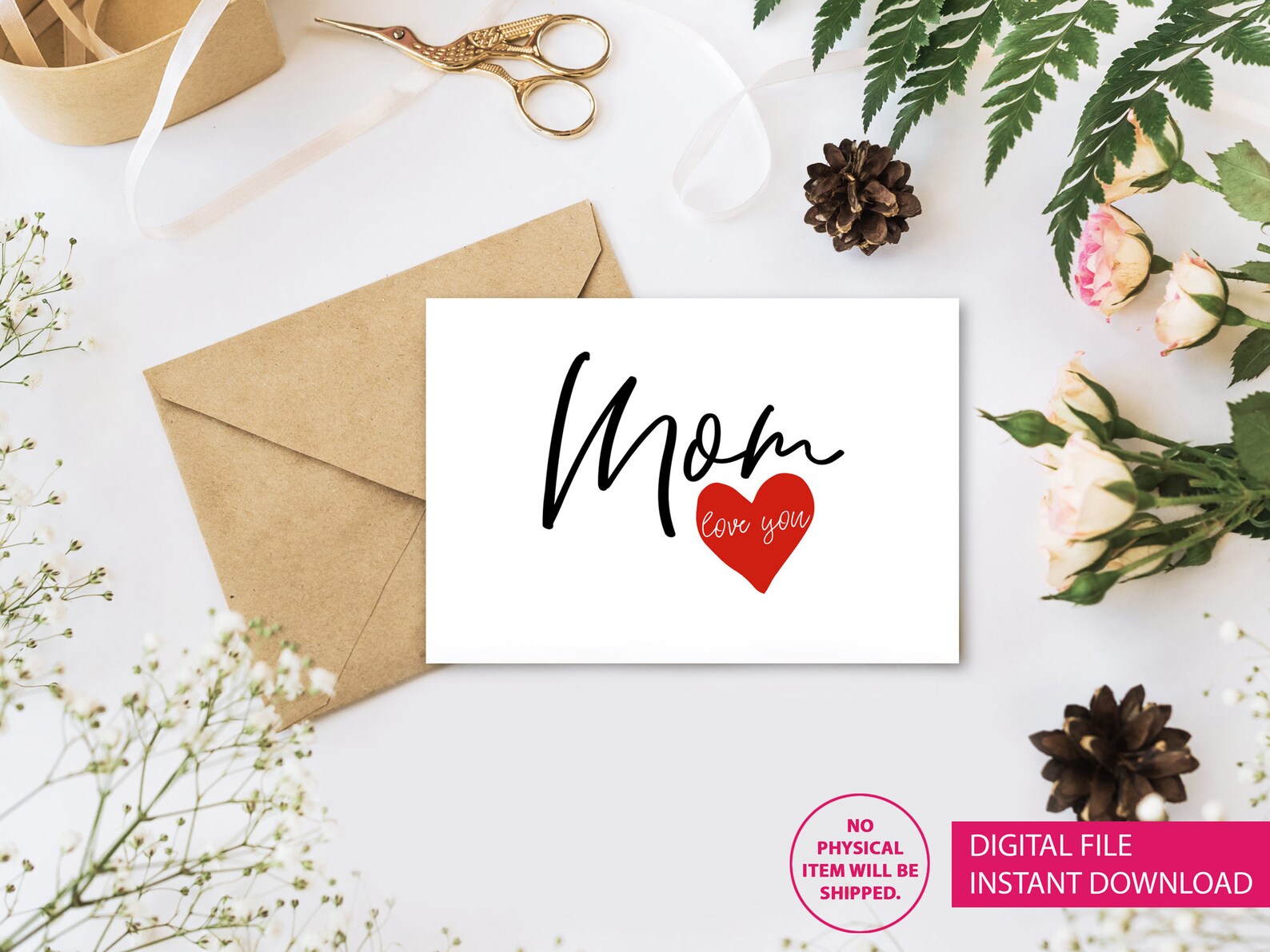 Printable Valentine's Day Card Mom Love You Red Heart | Etsy