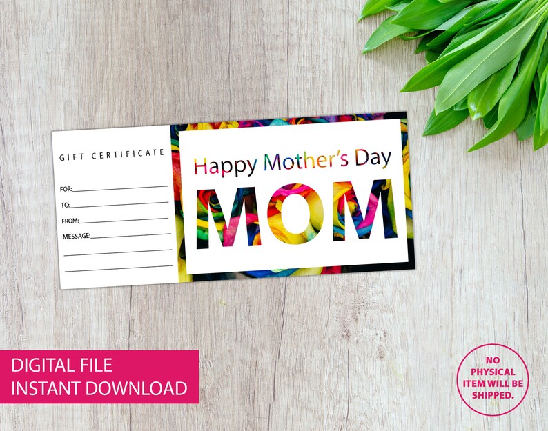 Printable Gift Certificate Mother's Day Template, Certificate Download ...