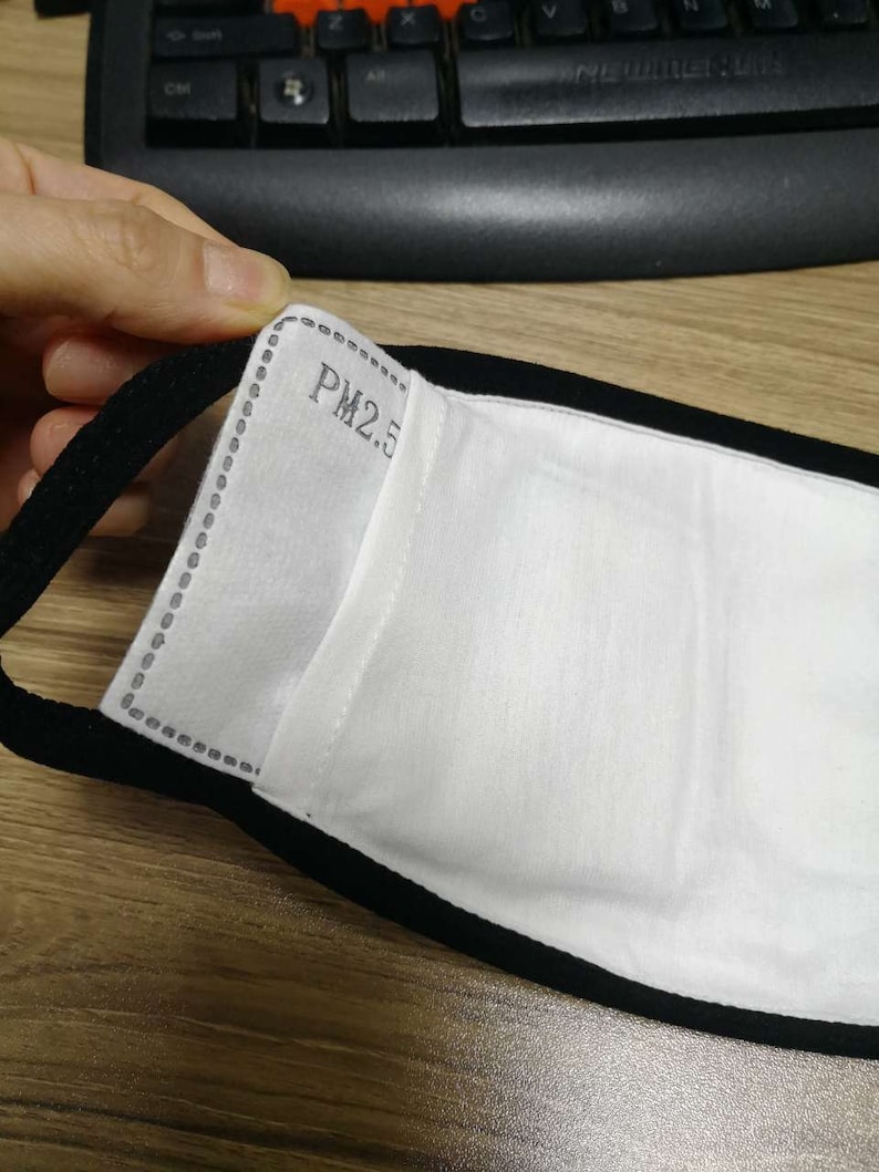 May include: Black face mask with a white filter insert that says "PM2.5" on it.