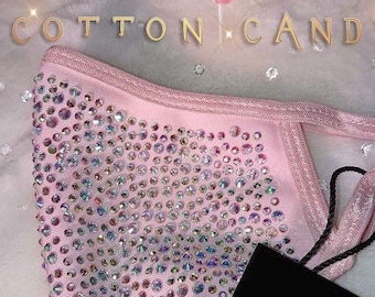 Pink Swarovski Face Mask, Bedazzled Sparkly Diamond Face Covering, Bling Cotton Face Cover