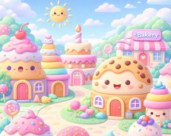 Kleurboek Kawaii-desserts | Sweet Village-kinderactiviteit (pdf-patroon)