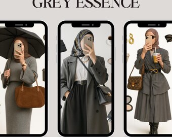 Minimalistisch grijs telefoonbehang – Modest Fashion (digitale download)