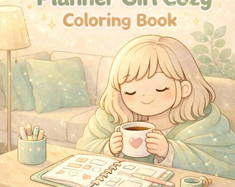 Gezellige planner meisje kleurboek | Ontspannende zelfzorgscènes (digitale pdf-download)