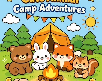 Kleurboek Animal Camp Adventures, zomeractiviteit voor kinderen (pdf-download, 8 x 8 inch)
