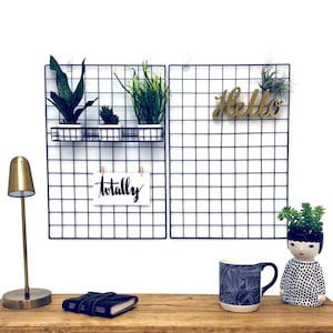 PrairieLand Wall Grid Photo Display Organizer Hanging Art Decorations Dorm Decor Metal Wire Panel Picture Holder 2 Set Black Mesh Gridwall