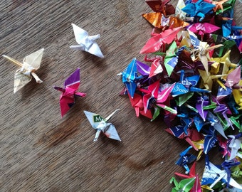 100 Origami Kraniche, Papier Vögel; klein oder mini