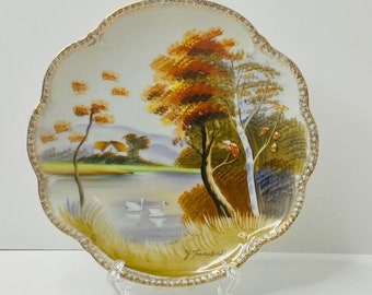 Japan. Kingfisher Hand-Painted Collectible Porcelain Plate by Y Funabashi