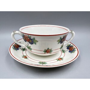 VTG 8 Pc. Canterbury Double Handle Cup & Saucer Set - 0.P. Co. Syracuse - Nice!!