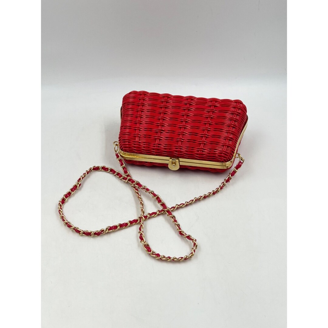 Red Woven Hard Shell Crossbody Bag W44 Chain Strap Excellent Condition