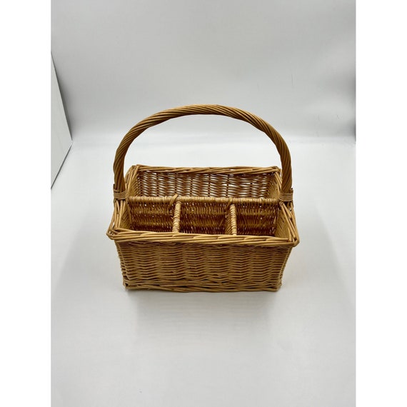 Vintage Large Wicker Silverware Basket Dining Etsy