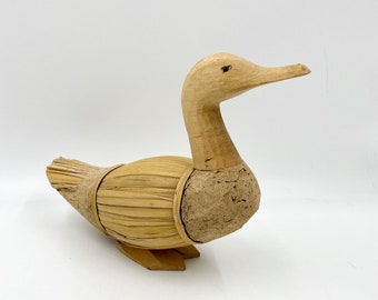 VTG Hand Carved Handmade Wooden Duck - Folk Art Sculpture