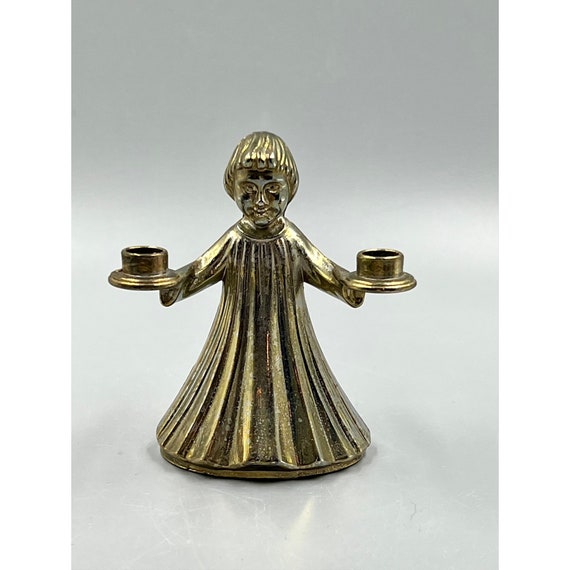 Angel Lights Brass Choir Boy Dual Candle Holder W-original Candles