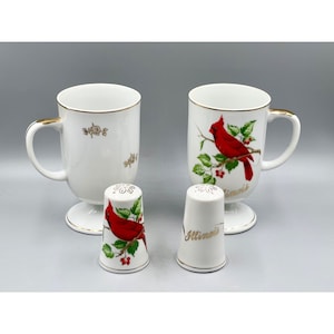 Vintage Norcrest Illinois Cardinal Cups y Sal y Pimienta a juego-S687 y S688