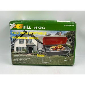 Nueva parrilla de gas de mesa portátil Grill-N-Go - Área de cocción de 11" x 16" - Camping - Fiesta - Picnic